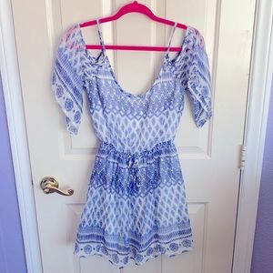 Blue & white off the shoulder dress size small